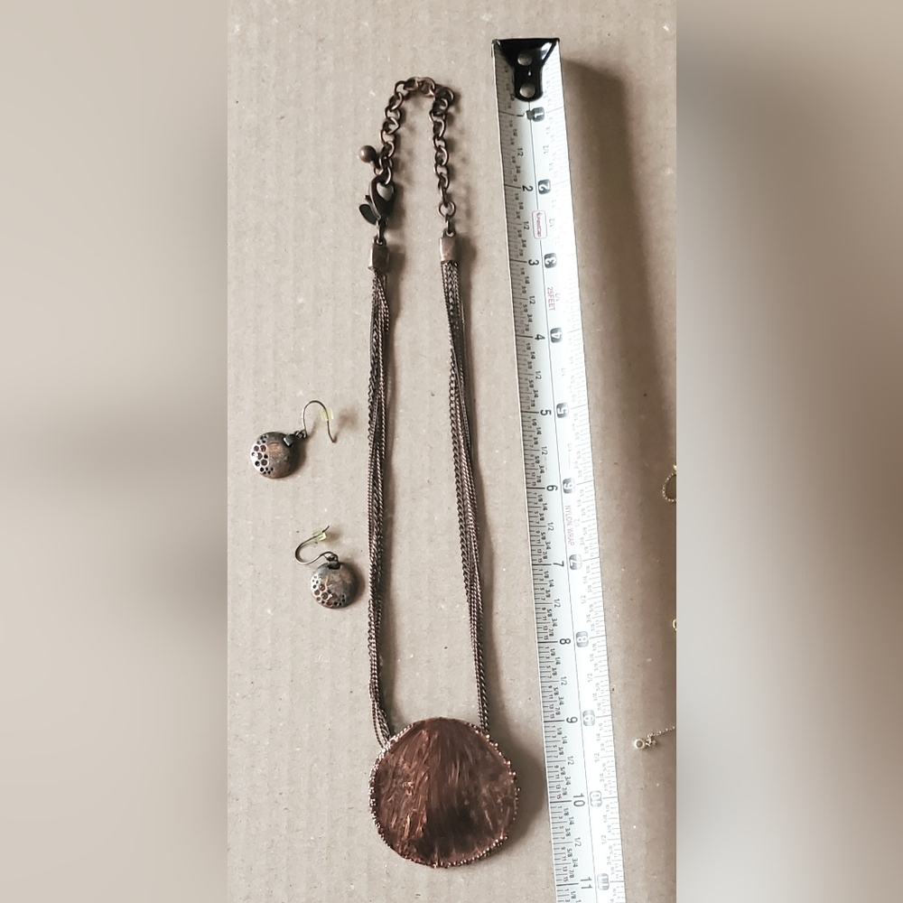 Chico's copper-tone metal necklace and earrings.